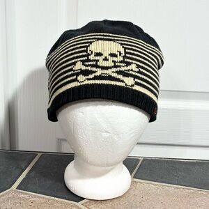 Y2K Early 2000s Skull Stripe Beanie Black Ivory